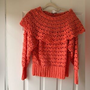 Elegant Coral/Orange Boho Crochet Sweater